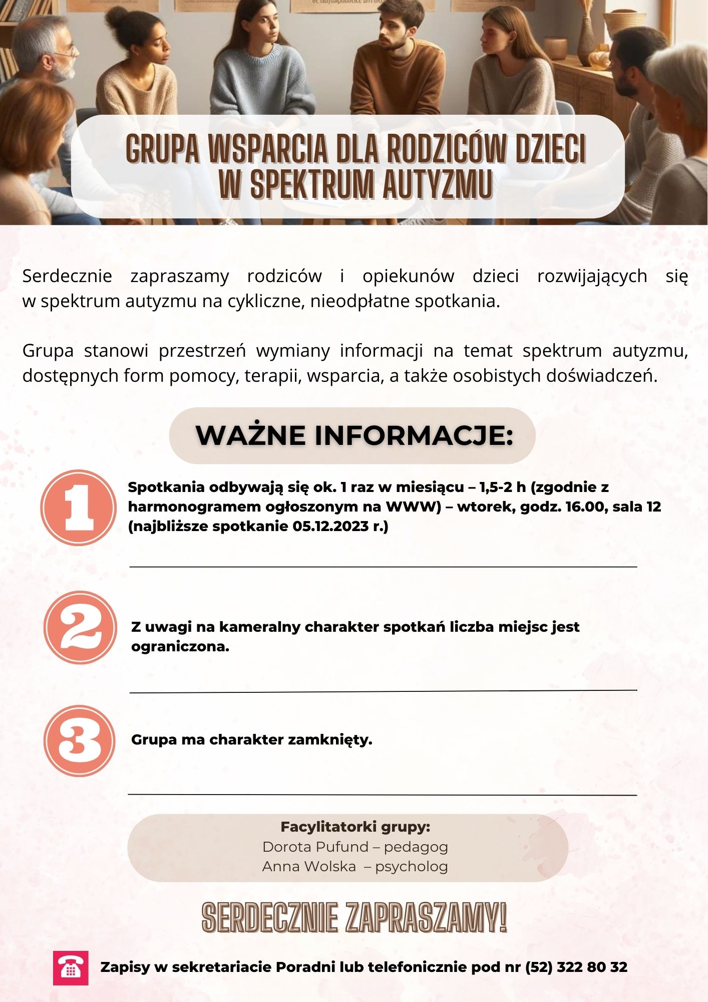 Plakat GRUPA WSPARCIA DLA RODZICÓW DZIECI W SPEKTRUM AUTYZMU